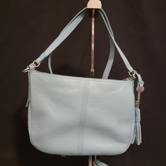 Jolie Fossil bag. Baby blue with basket weave textured design - Picture 8 of 12